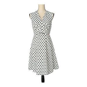 Adrianna Papell Black & White Polka Dot Fit & Flare Midi Dress Sleeveless Size 2